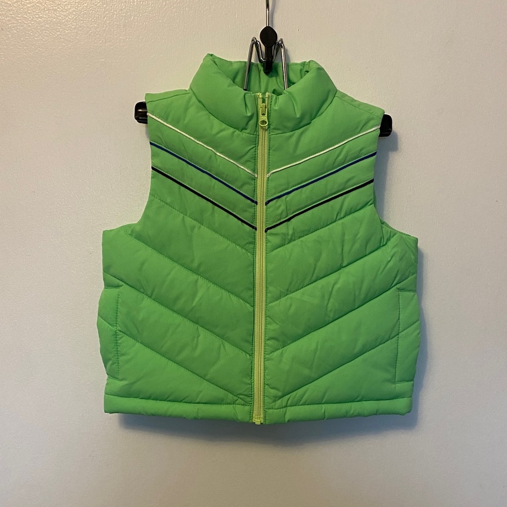 Janie And Jack Green Puffer Vest With Striped Accents